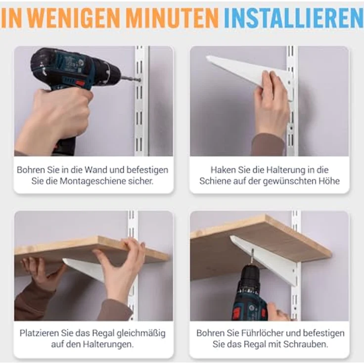 BOOMET Wandregalhalter Regalträger 2-reihig für Wandschienen, 4-tlg, Regalsystem Weiß 17cm Wandregalhalter Regalwinkel – Bild 4