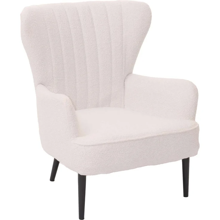 Lounge-Sessel HWC-K37, Cocktail-/Ohrensessel Polsterstuhl Retro Vintage Stoff Bouclé (600g/m²) ~ weiß – Bild 5