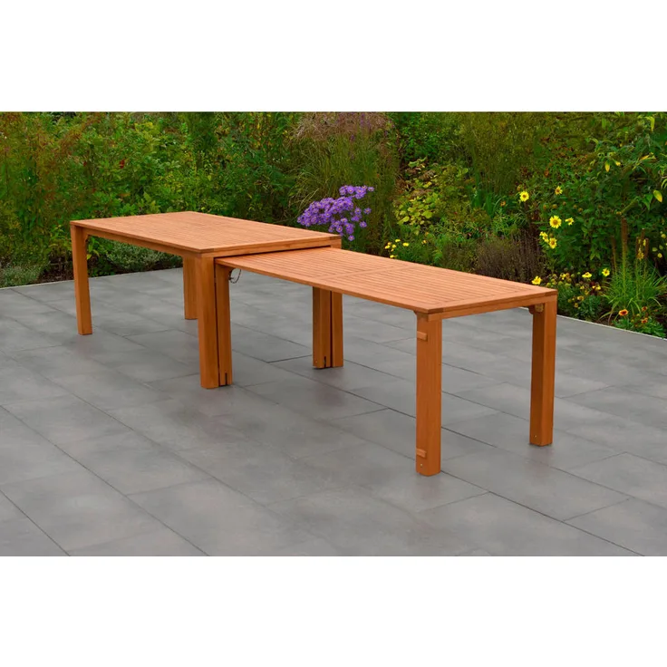 Gardenson Gartentisch 'Flex', Ausziehbarer Holztisch aus Eukalyptusholz, rechteckig, braun, 90x76x185 cm, FSC Mix