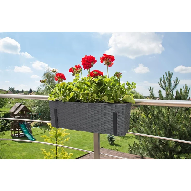 Kreher Balkonkasten 'BEGONIA' in Rattan Optik mit Stahlbügeln in Anthrazit (1 St) – Bild 7