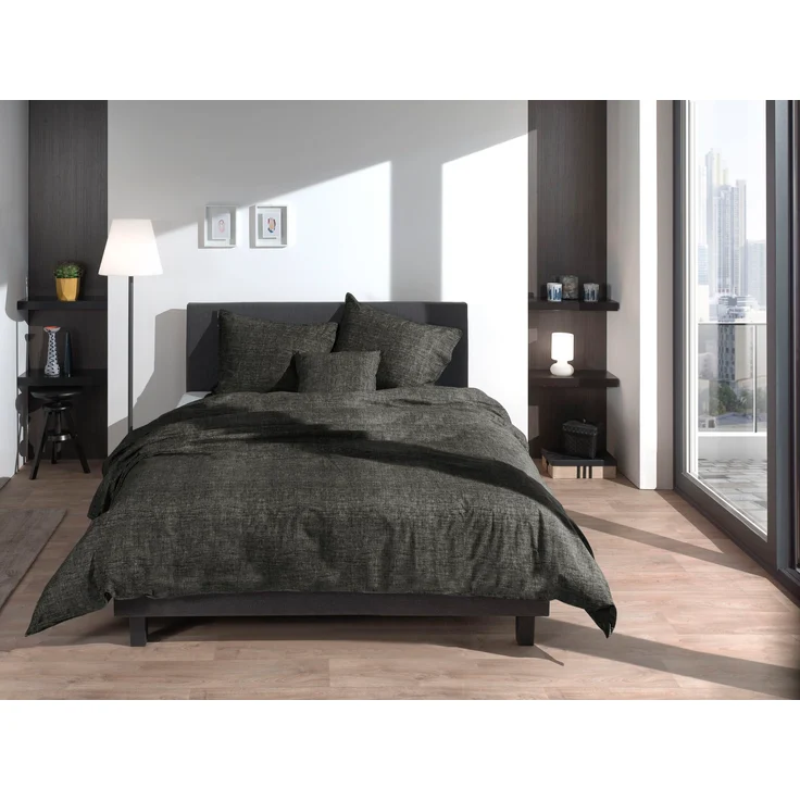 2 Stück Zo! Home Cotton Kissenbezüge 40x80 Lino Midnight black schwarz meliert uni – Bild 2