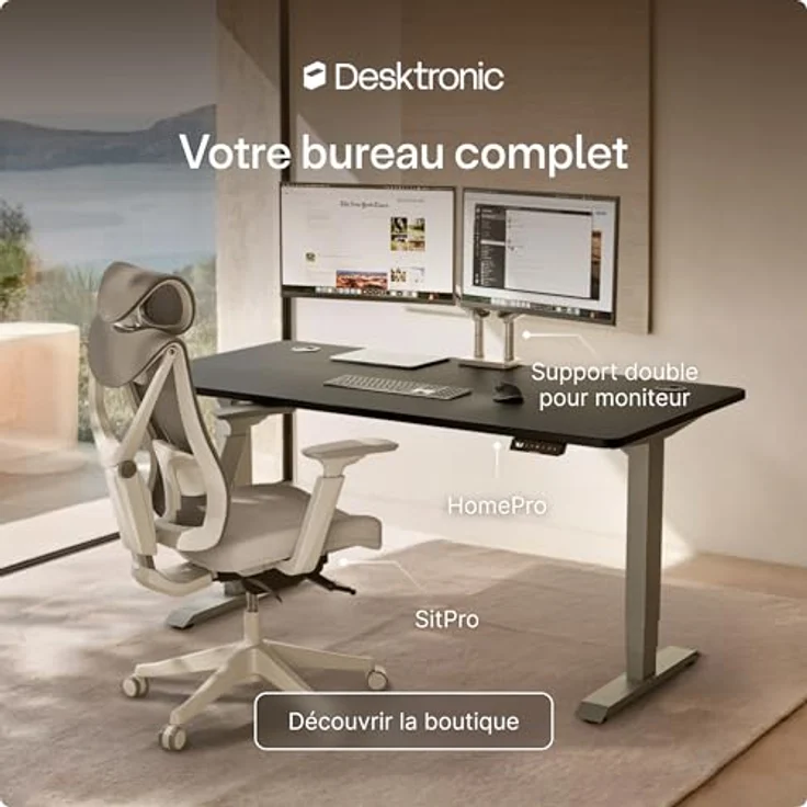 Höhenverstellbarer Schreibtisch - Höhenverstellbar Elektrisch mit Flüsterleisem Dual-Motor & Touchscreen - Hohe Tragfähigkeit - Stehtisch von Desktronic, Grau + Schwarz, 140x70 cm – Bild 10