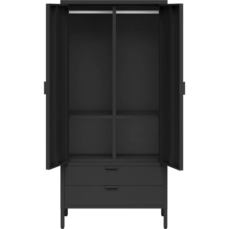 skølm 'Ituri' Kleiderschrank mit 2 Schubladen, Metall, 170x45x80 cm, schwarz, Garderobe mit 4 Fächern und 2 Kleiderstangen – Bild 11