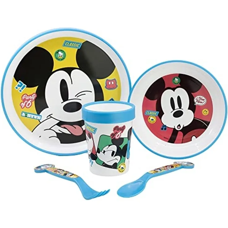 Disney Mickey Mouse Mikrowellengeeignet Kindergeschirr-Set – 5-teiliges Set mit Teller & Becher