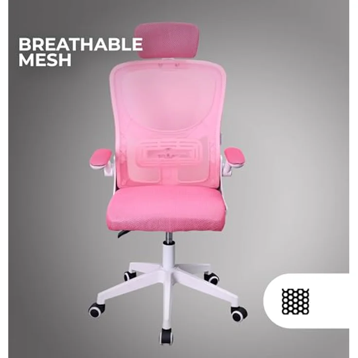 MARSGAMING MGC-ERGOPLUS, Professioneller Ergonomischer Stuhl, Dynamische Lendenwirbelstütze, Atmungsaktives Netz, Höhenverstellbar 115 und 125cm, Klappbare Armlehnen, Verstellbare Kopfstütze, Rosa – Bild 7