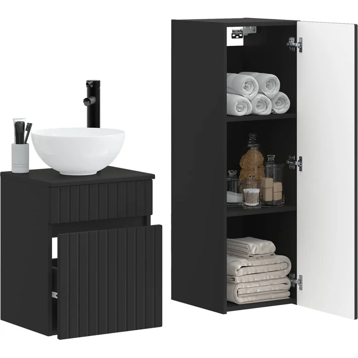 vidaXL Badezimmerschrank-Set 2 stk. Schwarz 33 x 34,5 x 100 cm 3406134 – Bild 3