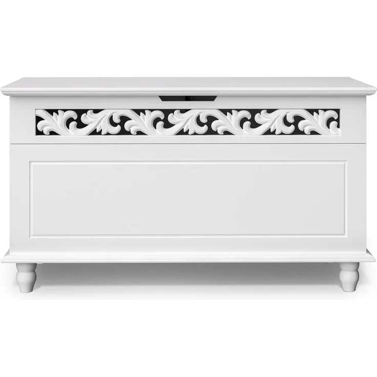 Deuba Holztruhe Jersey Mit Stauraum Klappbarer Deckel 80 x 40 x 48 cm Groß Holz Sitztruhe Truhenbank Couchtisch Truhe Weiß – Bild 1