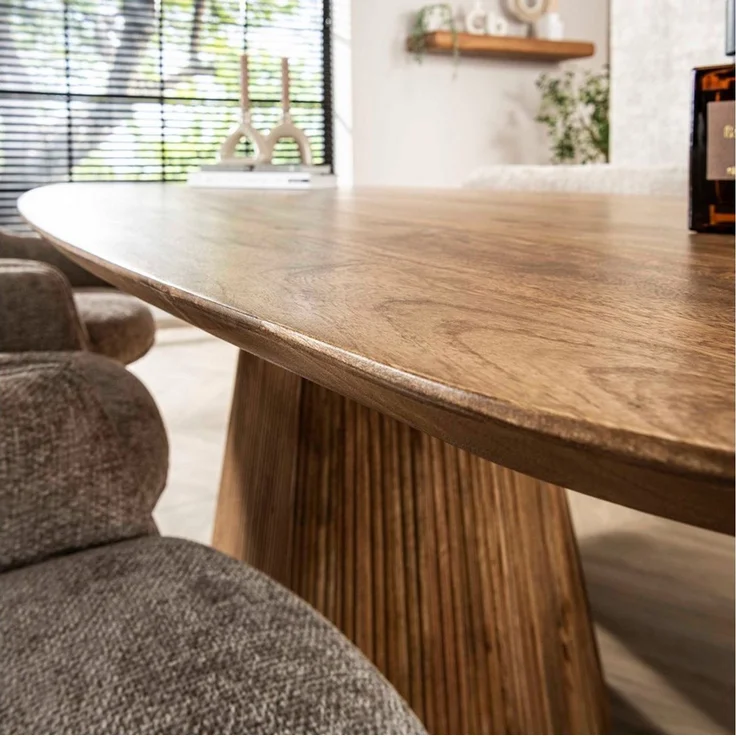 alesvelt Esstisch Aurelio Sand Dänisch-Ovaler Design Tisch mit Rillen-Säule (1-Stück), 215 x 105 x 77h cm – Bild 4