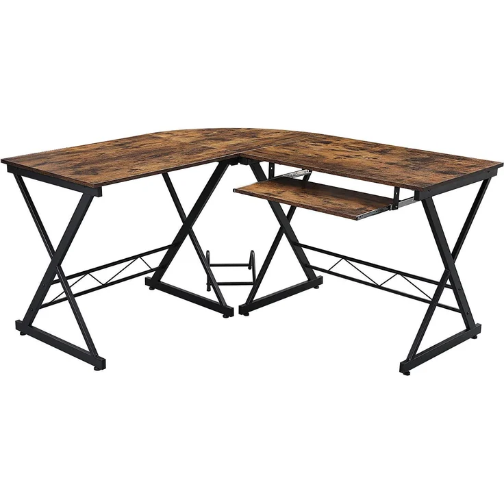 Vasagle Schreibtisch, großer Computertisch, L-förmiger Eckschreibtisch, Bürotisch, PC-Tisch, Homeoffice, Büro, platzsparend, einfache Montage, 150 x 138 x 75 cm, vintagebraun-schwarz LCD402B01 – Bild 8
