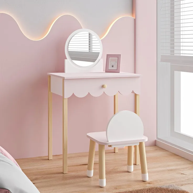 Kinderschminktisch mit Stuhl Vestnes Cotton Candy/Weiß [en. casa]