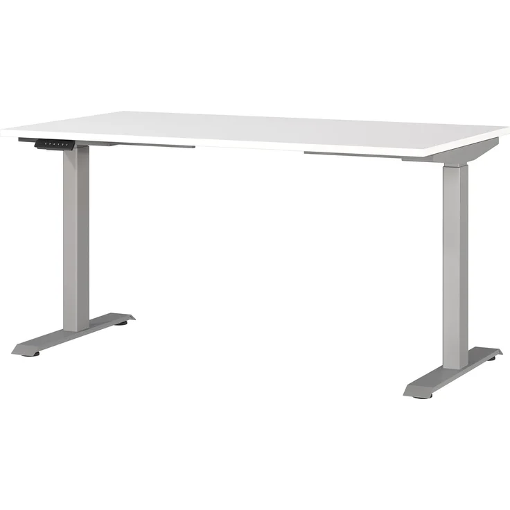 Germania Schreibtisch 7905-639, in Weiß/Silber, EL. höhenverstellb, 140 x 120 x 80 cm (BxHxT) – Bild 1