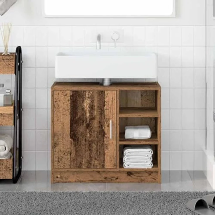 vidaXL Badezimmerschrank mit Tür Altholz 63 x 29 x 55 cm Holzwerkstoff 869212 – Bild 3