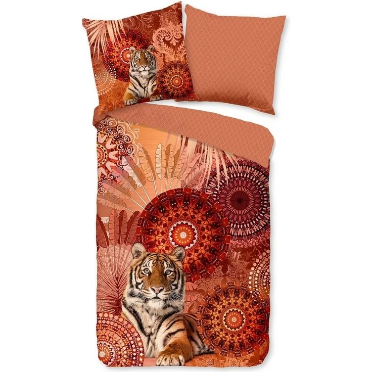 Traumschloss Bettwäsche Baumwolle, Satin, 2 teilig, Mandalas mit Tiger, Federn, orange – Bild 4