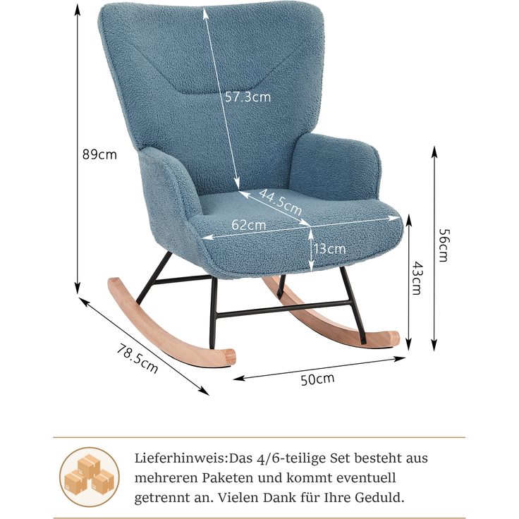 GOEURVANT 5006 Schaukelstuhl mit Hocker (Relaxsessel, Ohrensessel), Teddy-Stoff - Taubenblau – Bild 5