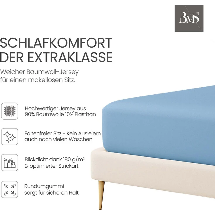 Jersey Spannbettlaken hellblau 120x200 cm Höhe bis 25cm – Bild 2