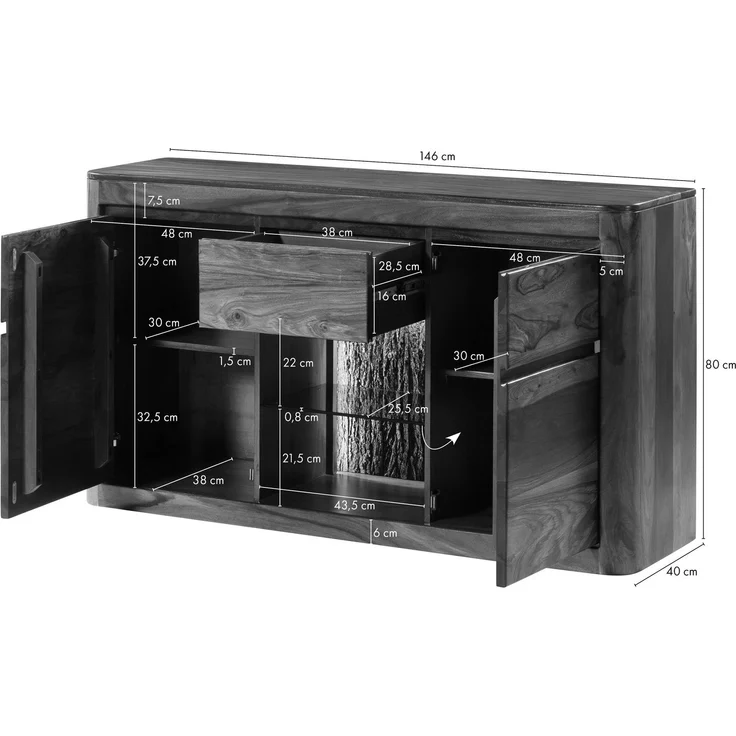 Sideboard Sheesham 146 x 40 x 80 walnuss gewachst TORONTO LUX #286 – Bild 6