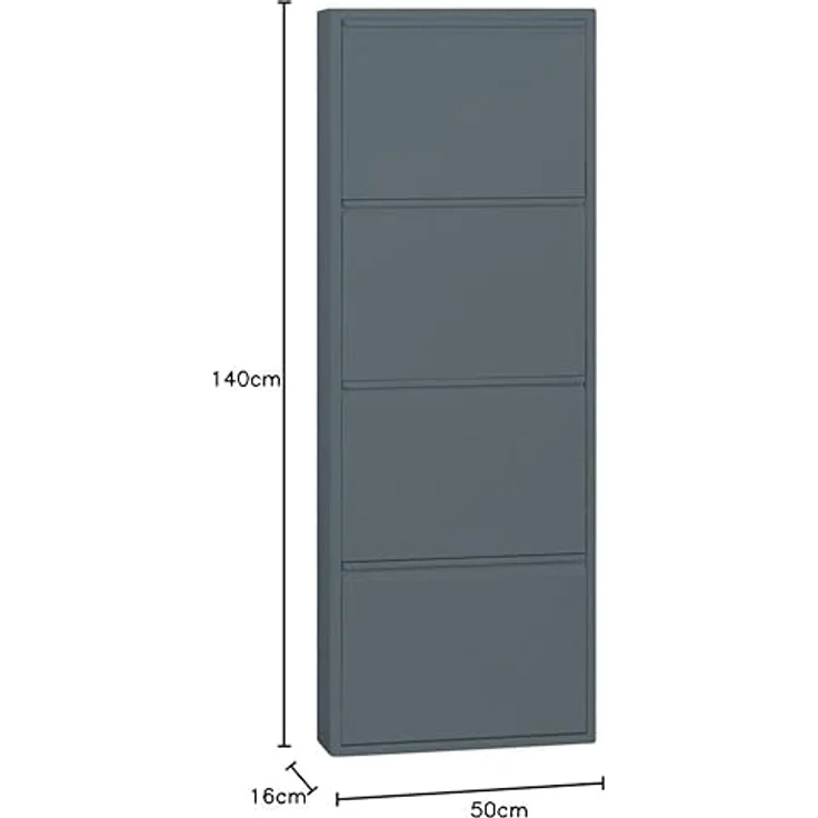 ebuy24 Pisa Schuhkipper, Grau, Metall, 4 Klappen/Türen, 50x140x16 cm, Garderobe und Schuhaufbewahrung – Bild 3