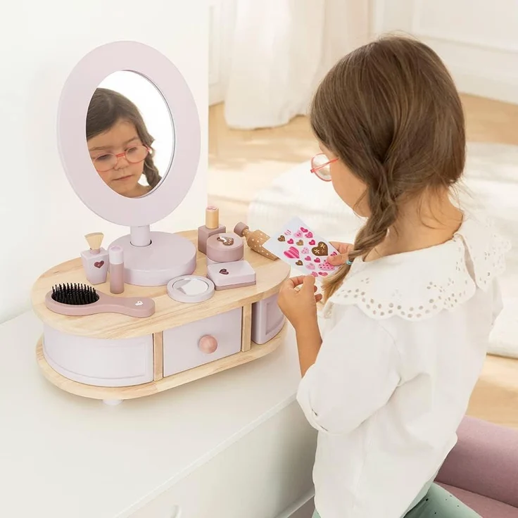 howa Schminktisch, für Kinder aus Holz mit 8 tlg. Zubehör aus Holz und Herzaufklebern – Bild 4