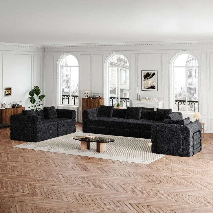 ZUBALIYA SchlafSofa mit LED - Beleuchtung, mit Ablageflächen, mit Chenille - Bezug, mit Samtbezug, mit breiten Armlehnen – Bild 9