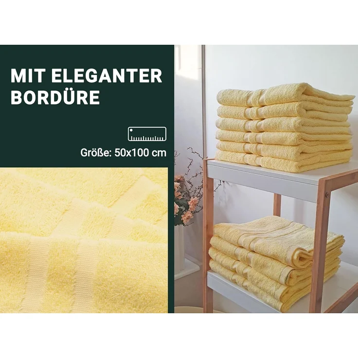 10er Set Handtücher, 50x100 cm, 100% Baumwolle, gelb – Bild 4