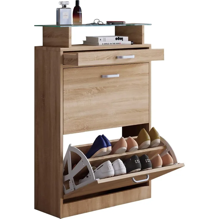 VCM Schuhschrank Sipos 914933 Sonoma-Eiche (Sägerau) H. 91 x B. 59 x T. 22 cm