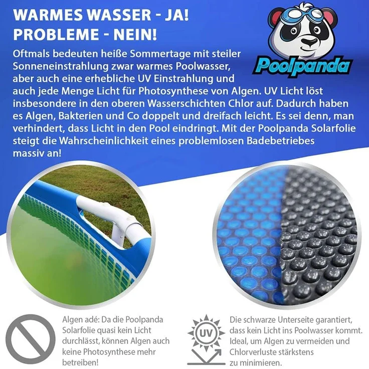 Poolpanda Pool Solarfolie 260 x 160 cm Premium rechteckig | schwarz/blau | 400 my | 12 mm Luftblasen – Bild 4