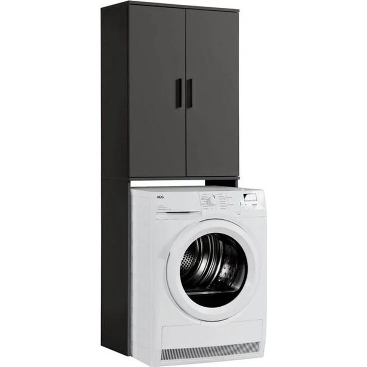 mokebo® Waschmaschinenschrank für Waschmaschinen & Trockner 'Der Saubermann', Überbau oder Überbauschrank in Anthrazit-Schwarz aus Holz, auch als Toilettenregal oder WC-Regal in 65 x 180 x 34 cm (B/H/T) – Bild 4