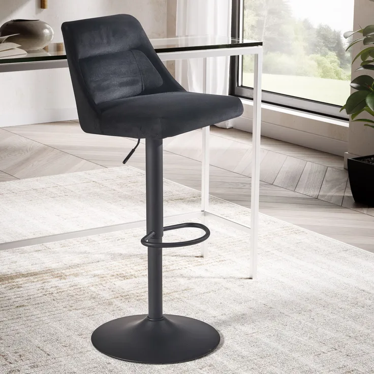 FineBuy Barhocker Samt Hocker mit Lehne 86 - 106 cm, Küchenhocker Höhenverstellbar Modern 100 kg, Design Barstuhl Tresenhocker mit Metall-Trompetenfuß, Bistrohocker Gepolstert