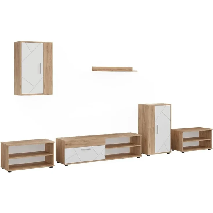Wohnwand Berno Goldkraft Eiche/Weiß 6-teiliges Set Vicco – Bild 1