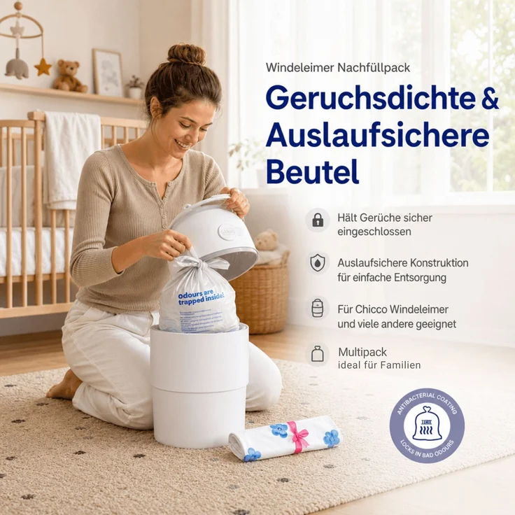 Chicco Windeleimer Nachfüllpack & Windel Blaubaer | geruchsdichte & auslaufsichere Beutel | Für saubere und geruchsfreie Wickelbereiche | Nachfüllkassette, Nachfüllfolie für Windeleimer – Bild 3