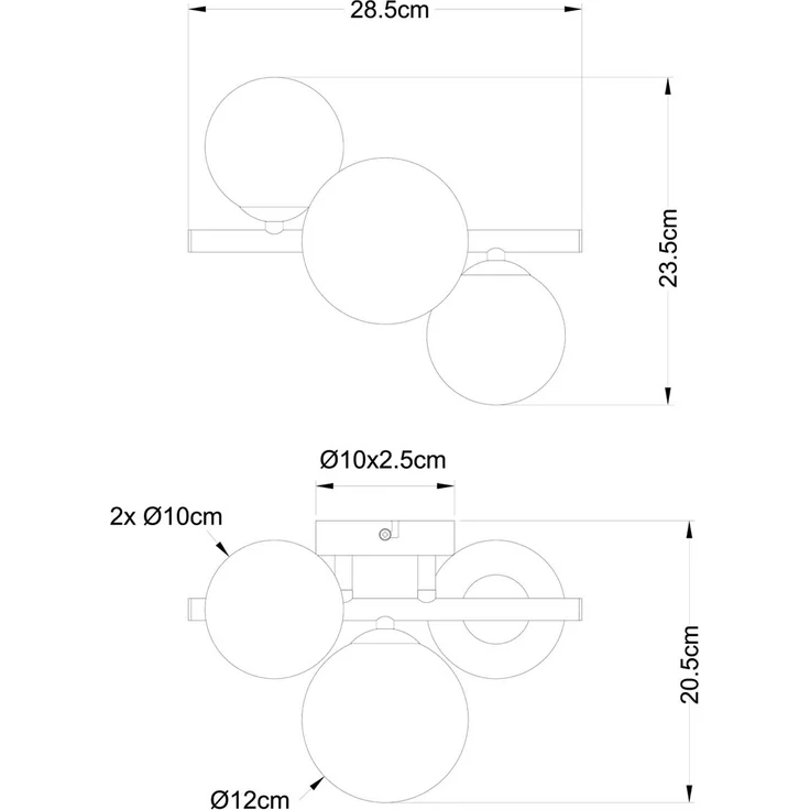 Deckenleuchte RIHA Silber 3-flammig mit Glaskugeln Opalglas Weiß, Breite 28,5cm – Bild 7