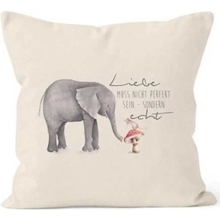 MoonWorks Dekokissen Kissenbezug Geschenk Liebe muss nicht perfekt sein sondern echt Elefant Maus Kissen-Hülle Deko-Kissen 40x40 Baumwolle MoonWorks® – Bild 4