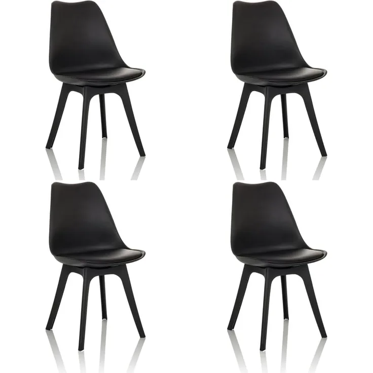 hjh OFFICE Schalenstuhl 4er Pack Scandi P Kunststoff, Esszimmerstuhl mit gepolstertem Sitz, Schwarz, 830116