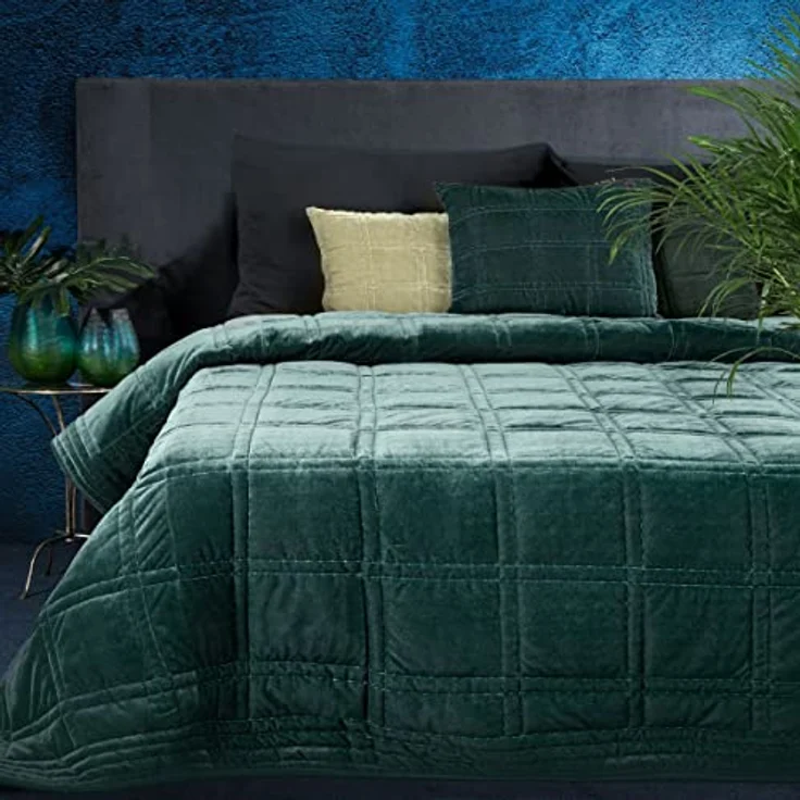 Prachtvolle Tagesdecke für Ehebett Glamour Decke KRISTIN 2 220x240 cm dunkelminze – Bild 2