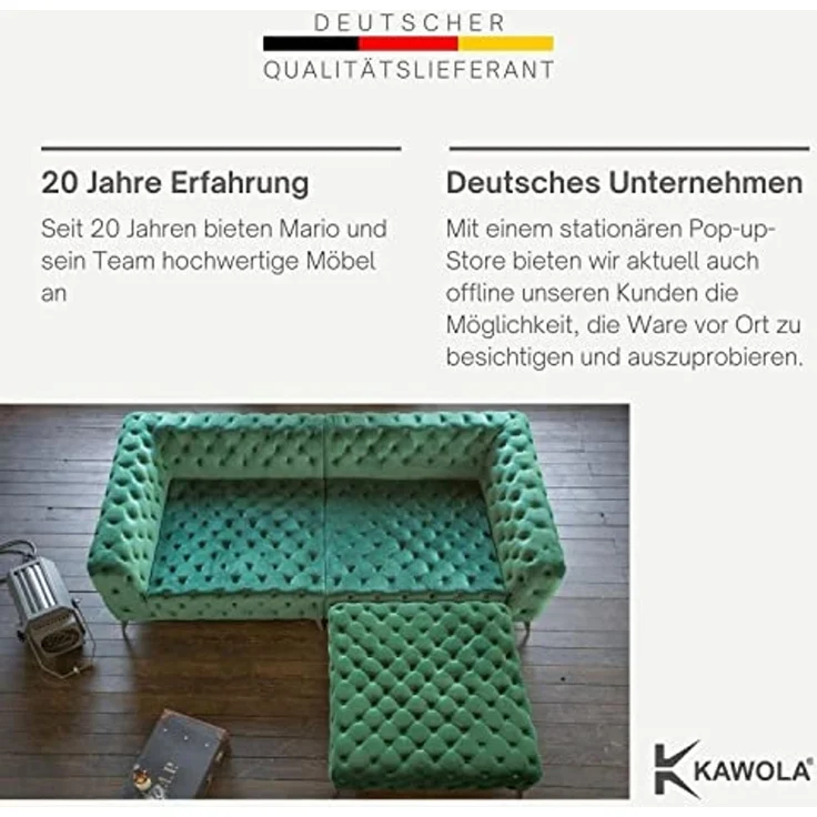KAWOLA Hocker NARLA Chesterfield Velvet grün 44 x 110110 x 110 cm – Bild 6