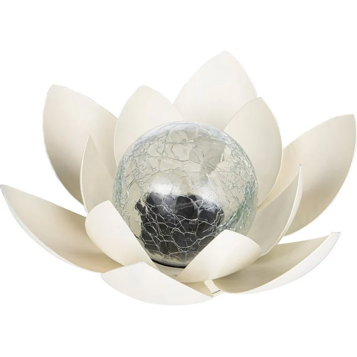 Spetebo LED Solarleuchte LED Solar Lotusblüte mit Crackleglas Kugel - 25 x 11 cm, LED, warm weiß, Garten Deko Kugelleuchte – Bild 2