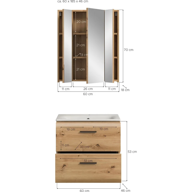 Badezimmer-Set >Ice< in artisan oak - 60x185x46cm (BxHxT) – Bild 5
