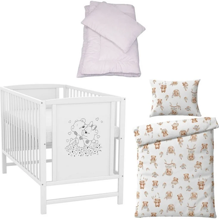 Baby-Delux Komplettbett Babybett Mia Komplettset, 7-tlg, Kinderbett 60x120 cm weiß, Bettset verschiedene Designs – Bild 1