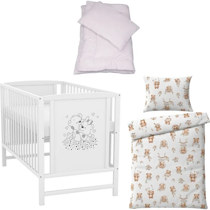 Baby-Delux Komplettbett Babybett Mia Komplettset, 7-tlg, Kinderbett 60x120 cm weiß, Bettset verschiedene Designs