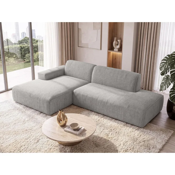 AX LIVING Ecksofa Modern Didim Duo 284 cm Hellgrau Chenille Eckcouch L