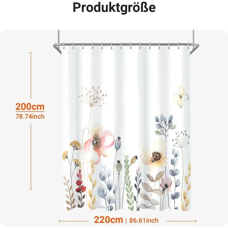 Duschvorhang Lerores 220x200cm Blumen Pflanze Antischimmel Textil Badezimmer – Bild 6