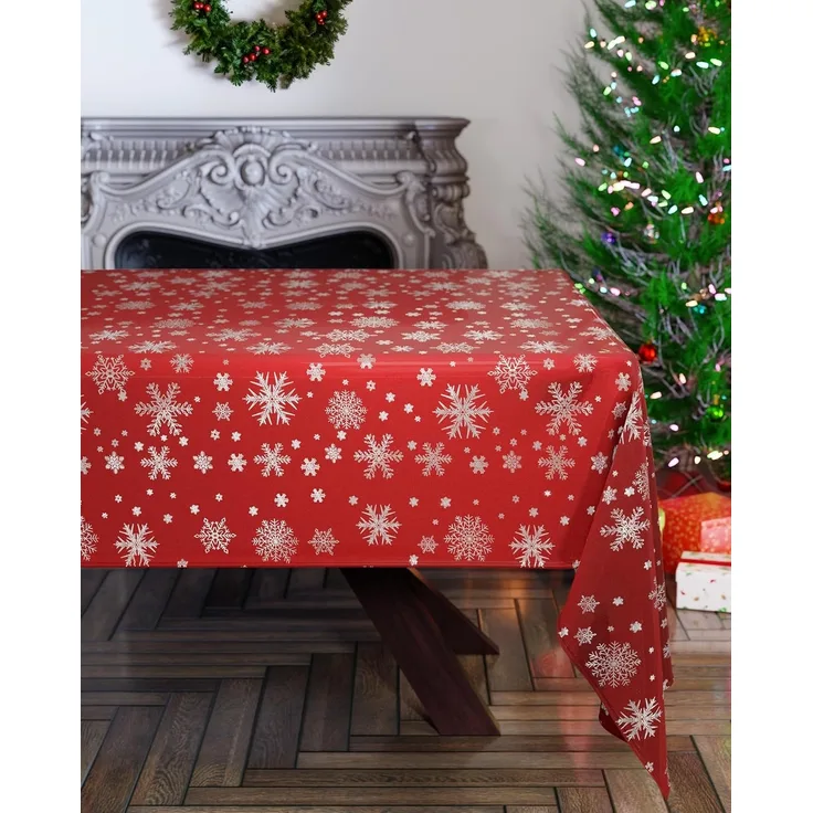 Emma Barclay Weihnachtstischdecke, rechteckig, maschinenwaschbar, Weihnachts-Tischdecke in Rot mit silbernem Schneeflocken-Design, 178x274 cm