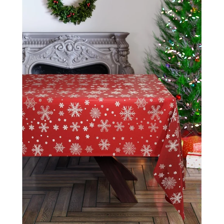 Emma Barclay Weihnachtstischdecke, rechteckig, maschinenwaschbar, Weihnachts-Tischdecke in Rot mit silbernem Schneeflocken-Design, 178x274 cm – Bild 1