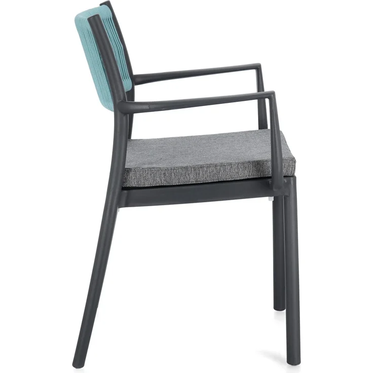 Gartenstuhl Alvin mit Armlehne, Metallgestell modern, anthrazit hellblau, gepolstert stapelbar – Bild 3
