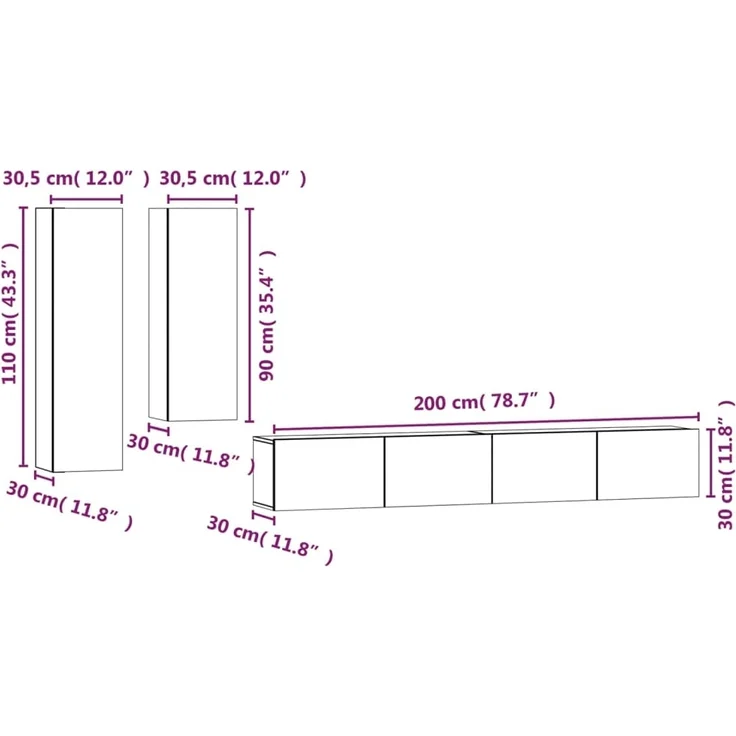 vidaXL 4-tlg. TV-Schrank-Set Räuchereiche Holzwerkstoff 3114635 – Bild 9