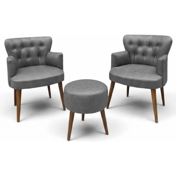 Hanah Home 'Az-2Rom-Cvz - Grey' Ohrensessel- und Hocker-Set (3-teilig), Grau, 60 x 84 x 52 cm – Bild 2