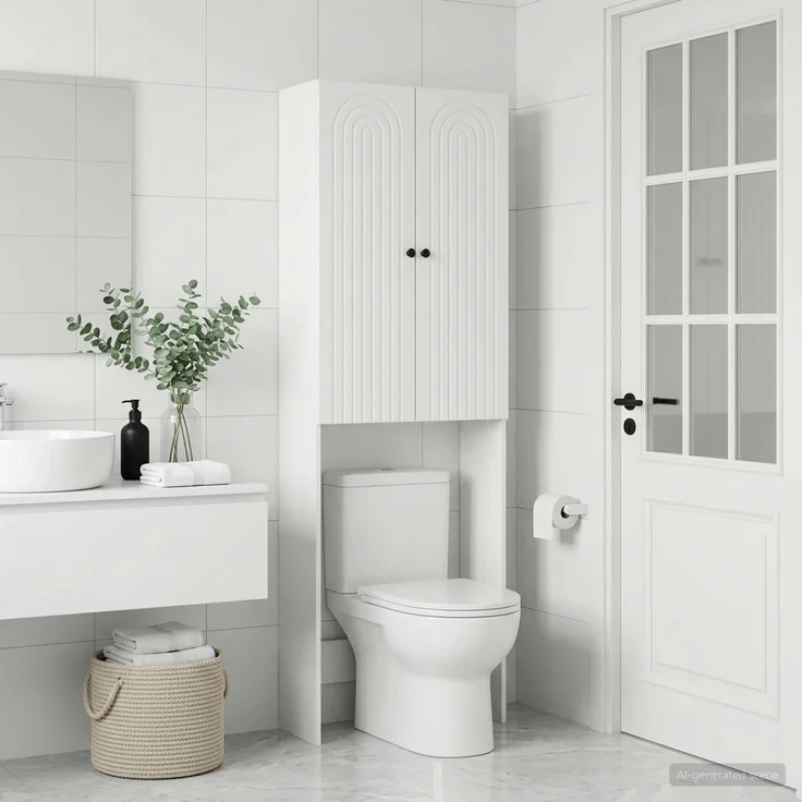 vidaXL Toilettenschrank ALKMAAR Weiß 66 x 25,5 x 190 cm Holzwerkstoff 896255 – Bild 3