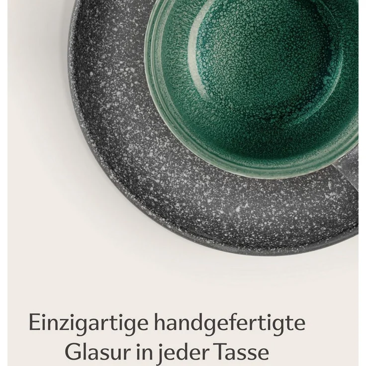 Cosumy Cappuccinotasse Cappuccino Tassen mit Untertassen 4er Set grün, 8-tlg, Keramik, Warm – Bild 2