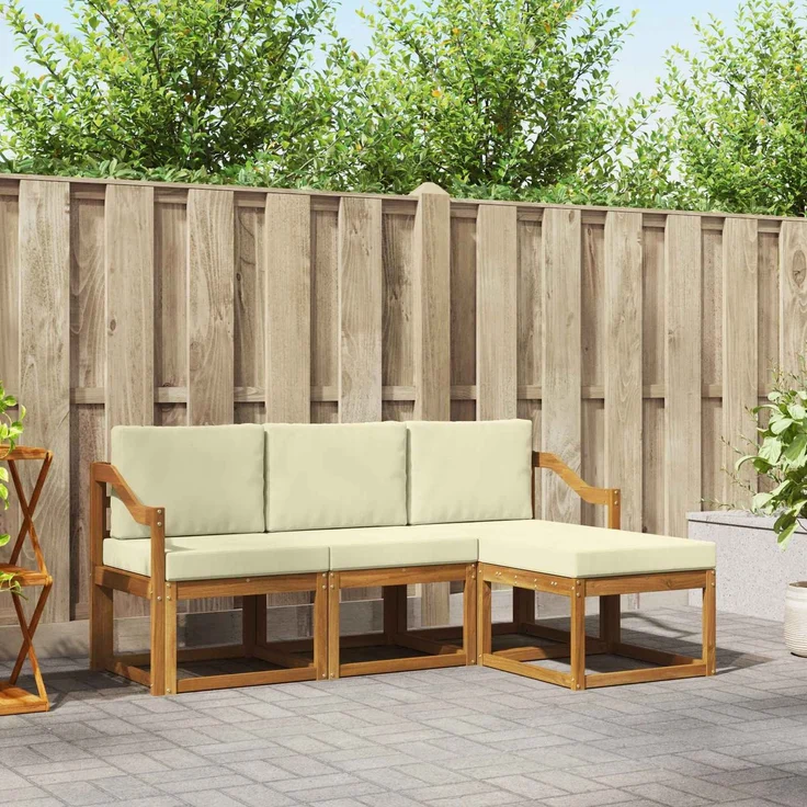 vidaXL Outdoor-Sofagarnitur 4 stk. 3-Sitzer Natur und Creme 3366233 – Bild 1