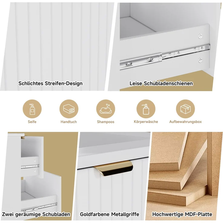 61*46*57cm Wandhängender Waschtisch, MDF volllackiert, zwei geräuschlose Schubladen, horizontal und vertikal strukturierte Schubladenfronten, integriertes Waschbecken, Weiß – Bild 8